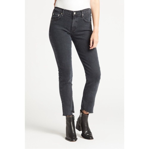 AGOLDE Toni Slim Fit Straight Leg Jeans in Feral Black Wash - Picture 1 of 11